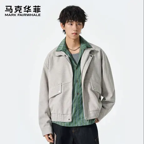 马克华菲翻领外套男士秋季美式斜纹毛呢工装上衣男款潮流夹克上衣图片