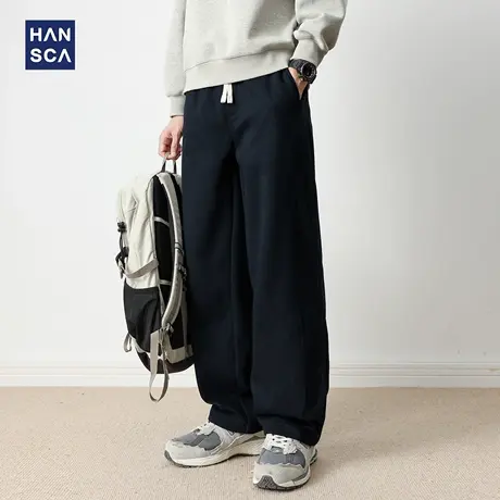 hansca300g重磅美式运动裤男春秋季潮牌宽松直筒抽绳拼接休闲卫裤商品大图