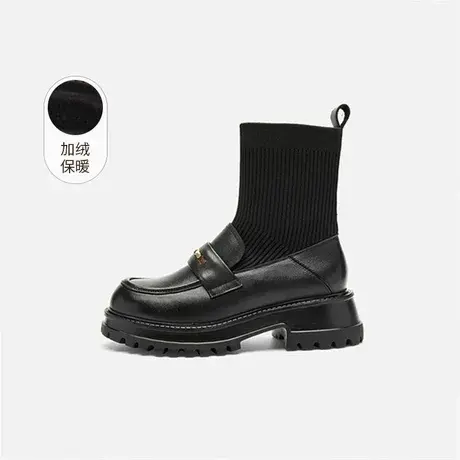 奥莱专供Nine West/玖熙加绒乐福式袜靴女厚底增高短靴女弹力靴商品大图