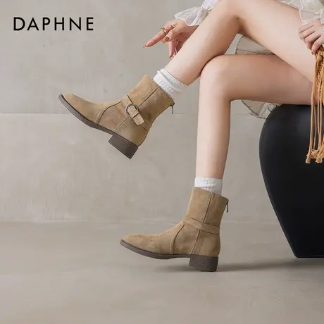 达芙妮小短靴女2026新款秋冬季美拉德女款加绒粗跟马丁靴瘦瘦靴子图片