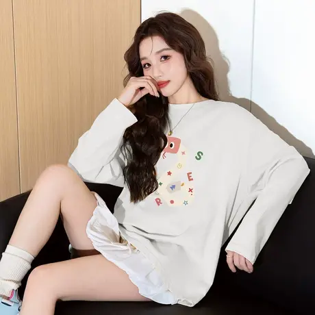 唐狮新款春秋女圆领长袖T恤学院风百搭韩版休闲气质内搭减龄TE图片
