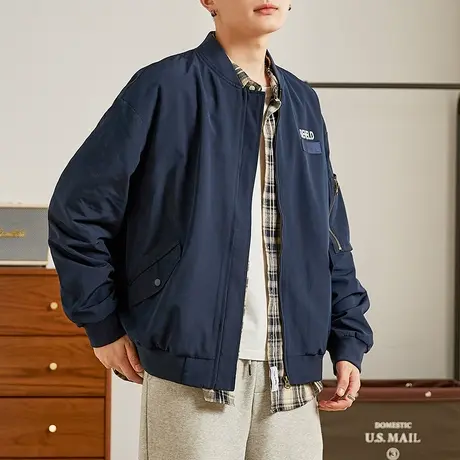 唐狮春秋季夹克外套男飞行员夹克运动棒球服美式棒球领休闲外套商品大图