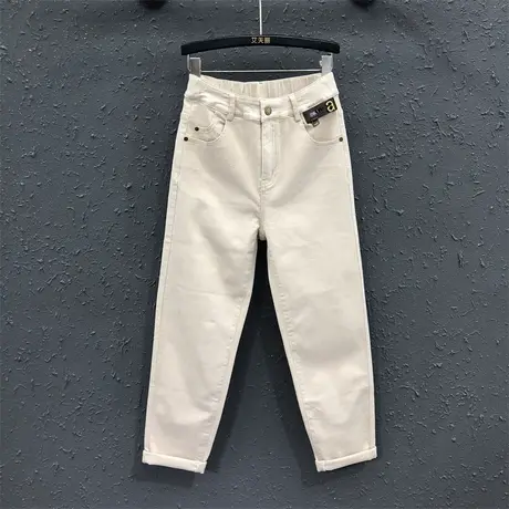 欧货个性贴布哈伦裤女23秋季新款卡其色简约休闲百搭牛仔萝卜长裤图片