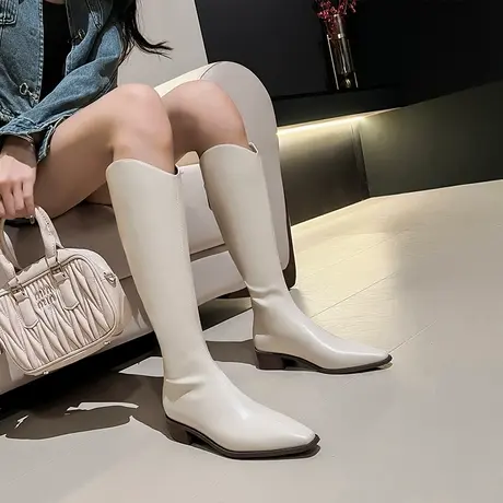 长靴女不过膝2023年新款春秋单靴显瘦粗跟切尔西马丁靴高筒骑士靴商品大图