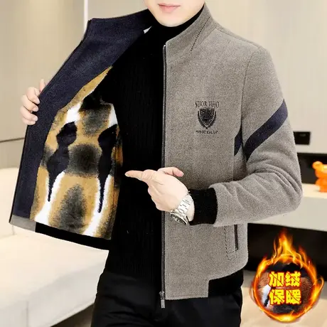 高级感加绒加厚金貂绒夹克男士冬季潮牌刺绣痞帅保暖短款大衣外套商品大图