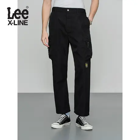 LeeXLINE休闲大口袋设计抽绳束脚3D工装裤黑色男休闲裤图片