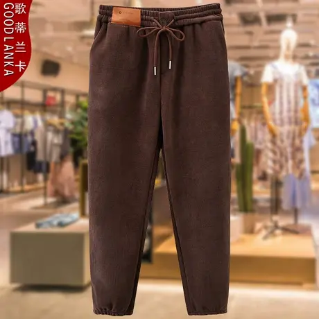 加肥加大码胖妈妈冬季加厚运动裤子宽松时尚加绒保暖束脚休闲卫裤商品大图