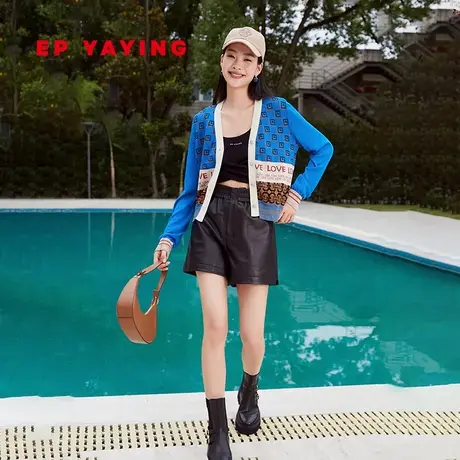 EP雅莹女装 复古V领宽松印花针织外套 春装商场同款9190A图片