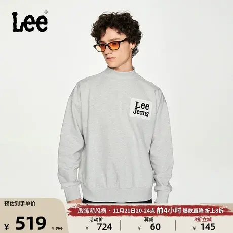 Lee商场同款23秋冬新品舒适浅花灰半高领套头卫衣男LMT006253CST图片