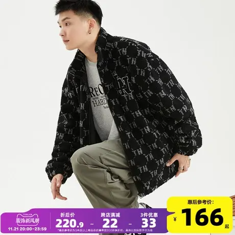 唐狮仿羊羔毛外套2023冬季新款满印休闲短款时尚厚外套男士冬天潮图片