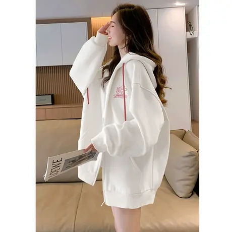 唐狮卫衣女春秋款休闲上衣早秋女士韩系连帽短外套拉链开衫慵懒图片