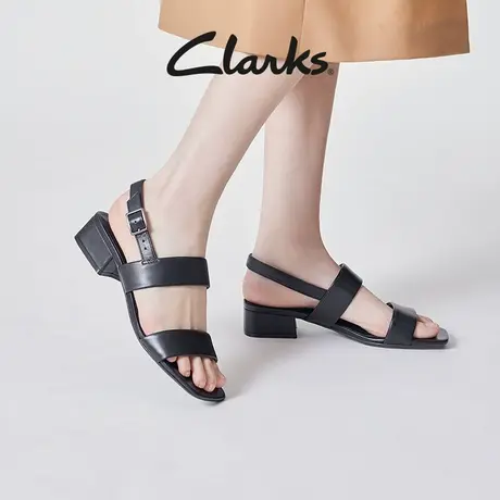 Clarks其乐赛伦系列女鞋凉鞋女一字带时尚潮流方跟黑色罗马凉鞋图片