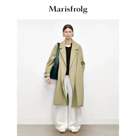 【筑感美学】Marisfrolg玛丝菲尔卡其色长款茧型收腰风衣外套商品大图