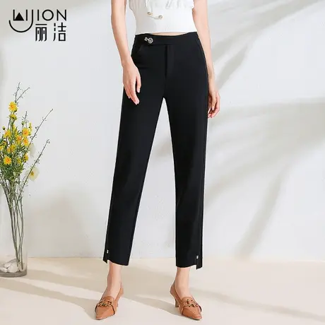 丽洁女裤九分裤女夏季西装裤百搭薄款修身设计感显瘦小脚裤黑色商品大图