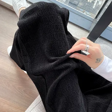 雪尼尔阔腿裤女2024年新款高腰垂感直筒休闲字母灯芯绒春秋季裤子商品大图