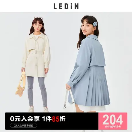 乐町早春甜美百褶米色大衣小个子休闲春季新款长款风衣外套女商品大图