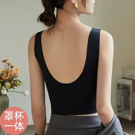 美背背心女吊带文胸一体内衣冰丝无痕带胸垫防走光抹胸夏薄款内搭商品大图