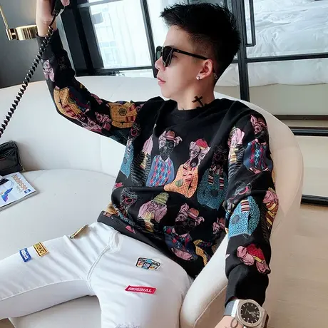 卫衣男ins潮牌春秋款宽松韩版网红潮流百搭les帅t社会小伙T恤外套图片