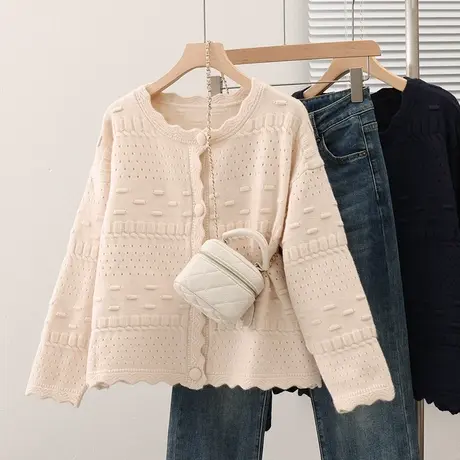 2023秋装新款韩版宽松女士开衫毛衣外套上衣长袖针织衫圆领纯色女商品大图