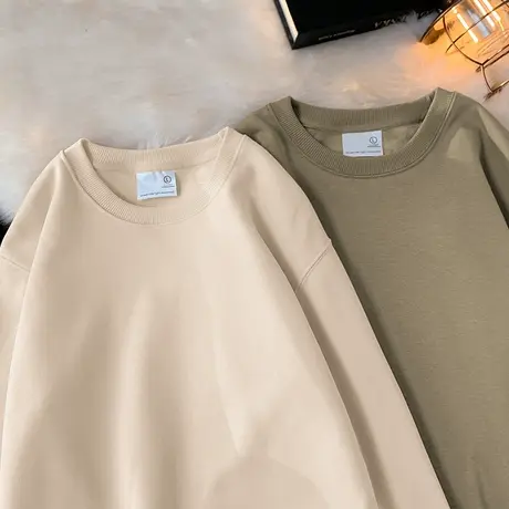 320g重磅套头卫衣男秋冬保暖圆领长袖t恤加绒加厚纯色无帽上衣服商品大图