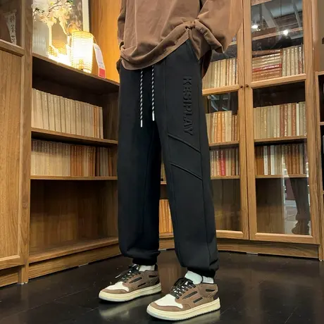 休闲长裤男春秋款宽松百搭束脚九分裤子男潮牌潮流字母钢印运动裤商品大图