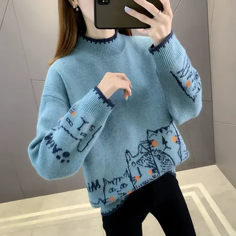 2023秋冬新款半高领内搭针织衫宽松洋气套头加厚毛衣女士打底衫女图片