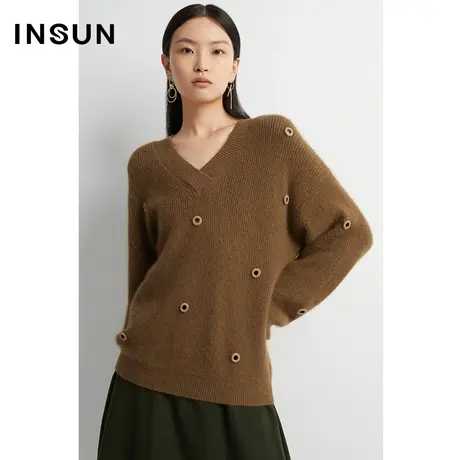 INSUN恩裳线上专选冬季V领宽松慵懒毛针织衫商品大图