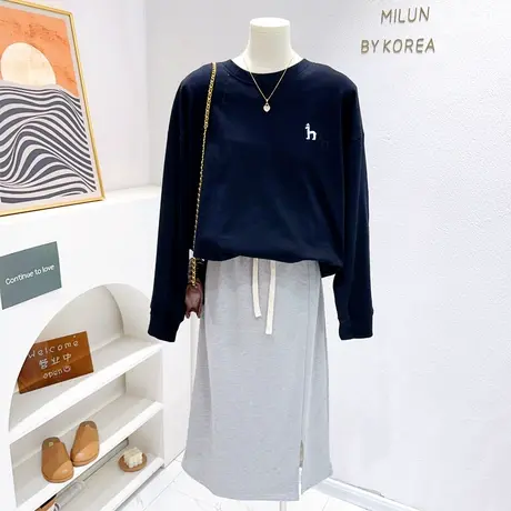 微胖显瘦穿搭~韩代款2023秋季新款简约宽松长袖上衣打底T恤女纯棉图片