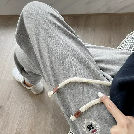 灰色运动裤女2023年春秋新款高腰宽松显瘦九分小个子休闲束脚卫裤图片