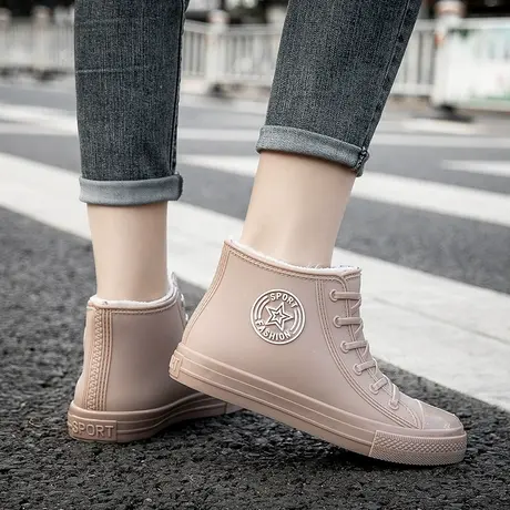 低帮女款防水鞋冬天雨鞋女时尚款外穿成人加绒防滑雨靴厨房胶鞋商品大图