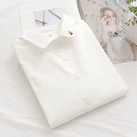 韩版纯棉职业白衬衫女长袖2023春秋新款正装气质工装翻领打底衬衣图片