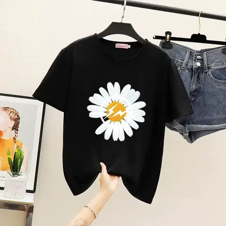菊花小雏菊t恤女短袖ins潮网红超火韩版学生纯棉宽松2024年夏新款图片