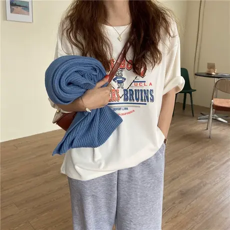 卡通印花T恤女2024年春季新款韩版圆领百搭宽松显瘦短袖上衣ins潮图片