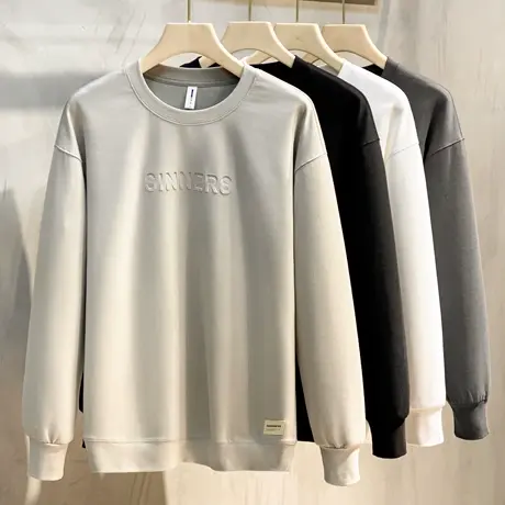 男士潮牌圆领时尚卫衣男士简约春秋款韩版宽松上衣2023新款男商品大图