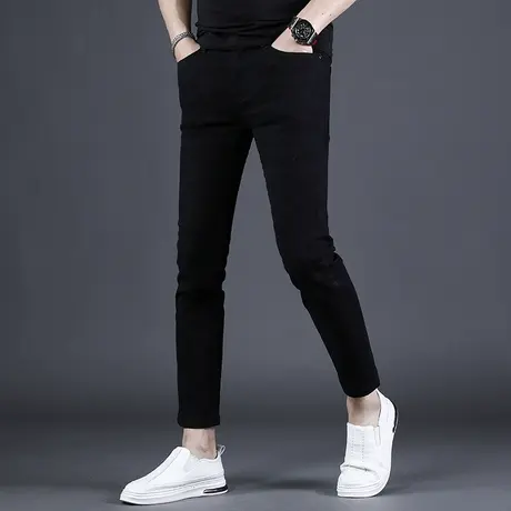 2025新款夏季纯黑色九分牛仔裤男修身小脚弹力百搭休闲9分裤男生图片