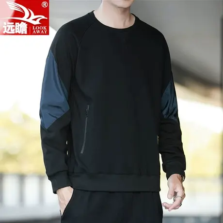 秋季男士卫衣圆领宽松春秋款无帽2023新款拼接打底衫长袖T恤男款图片