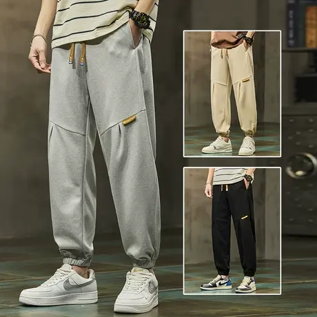 高级感灰色休闲裤男生学生青少年男裤子夏季薄款束脚针织运动男士商品大图