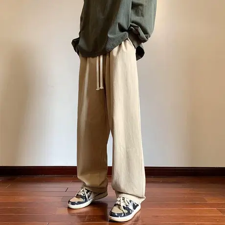 高街直筒休闲裤男秋季宽松复古工装裤潮牌美式垂感纯色拖地长裤子商品大图