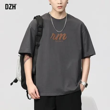 青少年深灰色重磅棉t恤圆领打底上衣潮牌男装衣服男短袖夏季男款商品大图