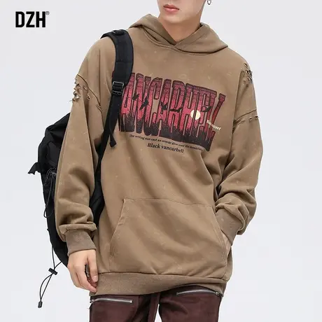 男士复古印花连帽卫衣男秋季潮牌美式帽衫宽松长袖外套2023年新款商品大图