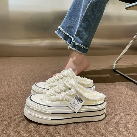 包头拖鞋女夏外穿2024新款帆布鞋子无后跟百搭懒人半拖厚底ins潮商品大图