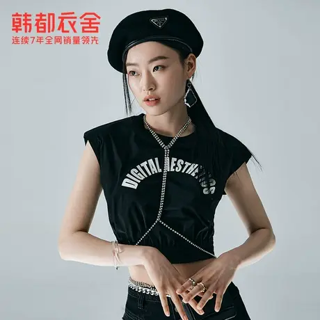 韩都衣舍无袖T恤女夏季新款宽松垫肩背心短款上衣商品大图