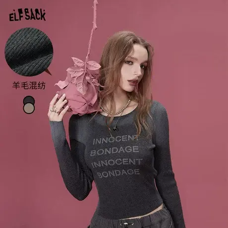 妖精的口袋短款内搭打底衫女2024早春新款小个子长袖修身针织衫商品大图