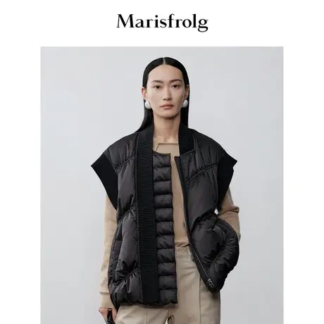 【商场同款】玛丝菲尔2023年冬季新款黑色白鹅绒针织拼接羽绒马甲商品大图