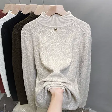 半高领爆款毛衣女打底衫2023秋冬新款套头肌理针织衫内搭洋气上衣商品大图