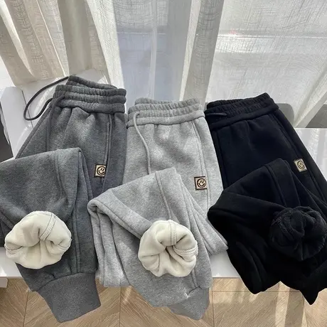 设计感小众运动束脚裤女冬季高腰宽松原宿风加绒加厚阔腿休闲卫裤图片