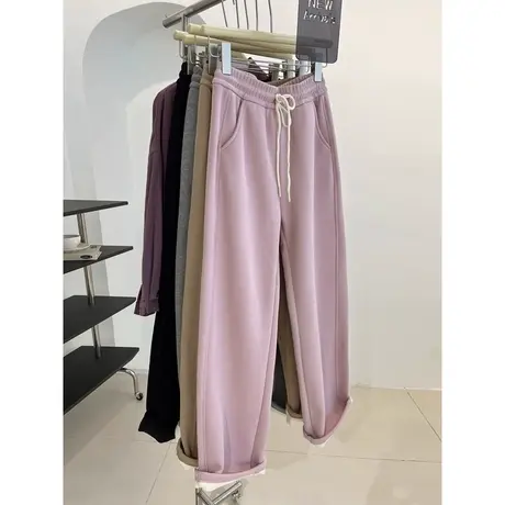 2023新款运动休闲阔腿裤女冬季高腰宽松加厚加绒保暖束脚卫裤潮图片