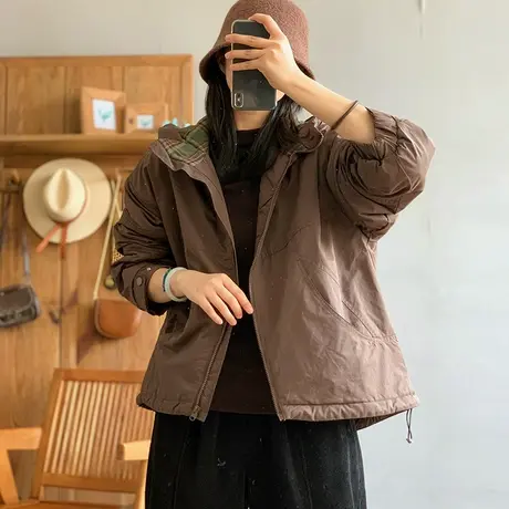 dza 复古加厚夹棉棉服外套女冬宽松短款连帽棉衣休闲拉链棉袄上衣商品大图