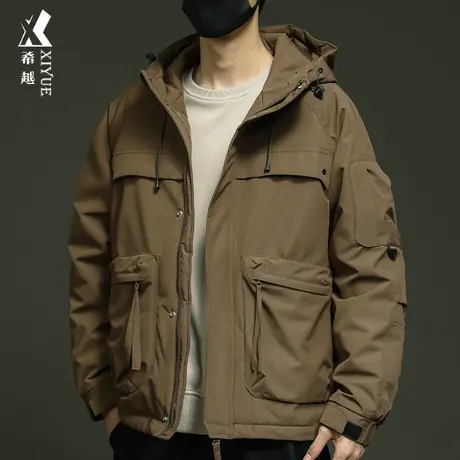 2023冬季新款棉衣男士加厚保暖美式工装宽松大码焦糖色连帽外套男商品大图