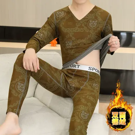 2023冬季新款男士德绒无痕保暖内衣套装双面绒秋衣秋裤加肥加大码图片